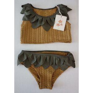 Konges Sløjd KS4050 Girl's Sz 5-6Y Bone Brown Pineapple 2-pc Bathing Suit